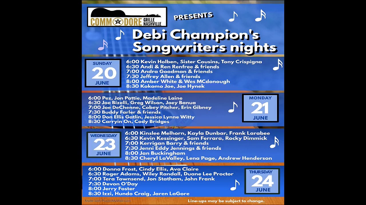 6/20/2021 - 6:00pm - Songwriters Round at the Commodore Grille