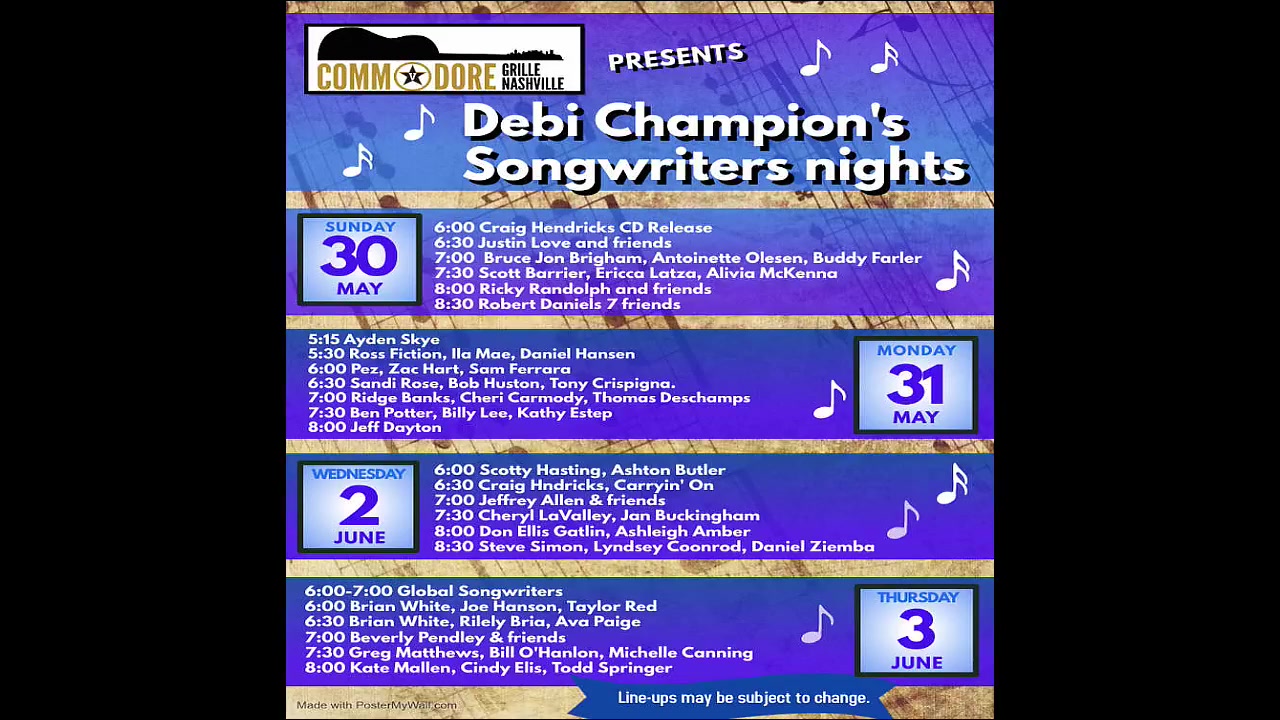 5/30/2021 - 6pm - Songwriters Round at the Commodore Grille