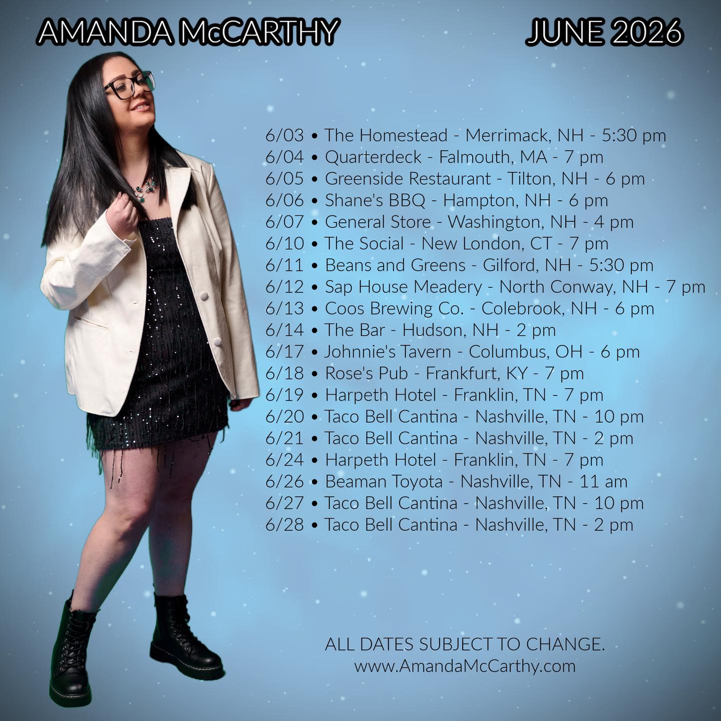 Amanda McCarthy Upcoming Shows