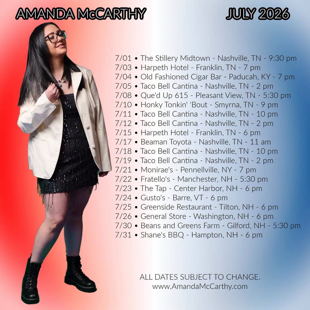 Amanda McCarthy Upcoming July Shows
