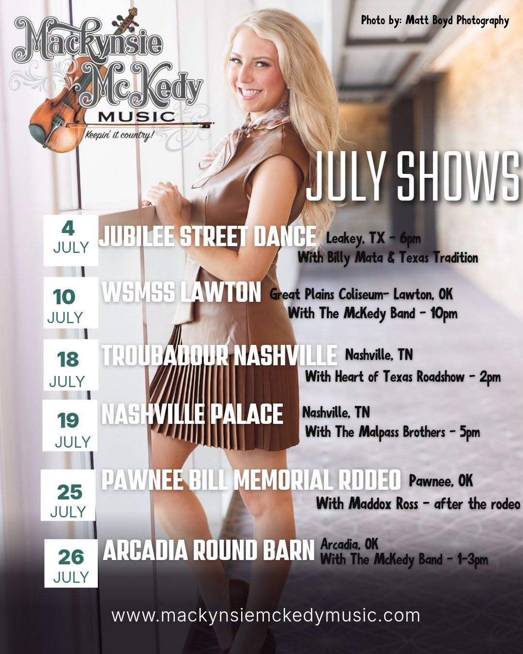 Mackynsie McKedy Upcoming July Shows